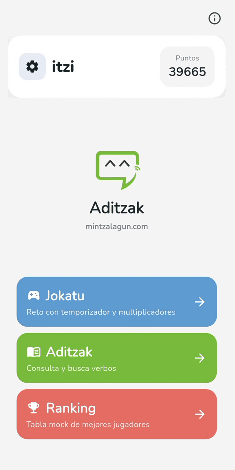 Pantalla principal de Aditzak