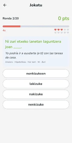 Una partida de Aditzak: completa la frase eligiendo el verbo